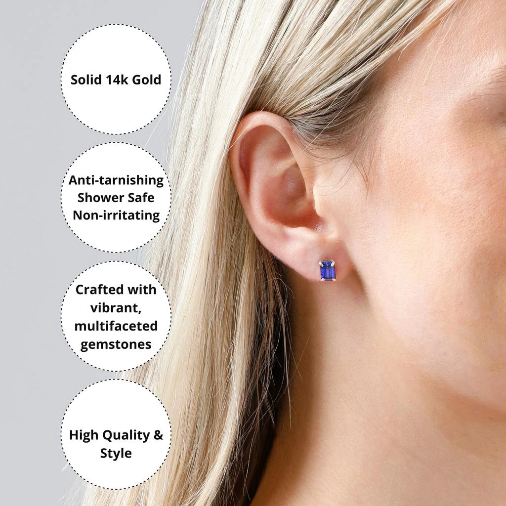 商品MAXCOLOR|14k White Gold Solitaire Emerald-Cut Gemstone Stud Earrings (7x5mm),价格¥633,第4张图片详细描述