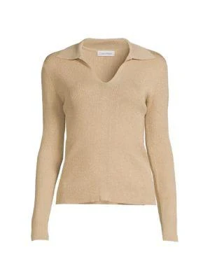 商品Calvin Klein|Metallic Polo Sweater,价格¥211,第3张图片详细描述