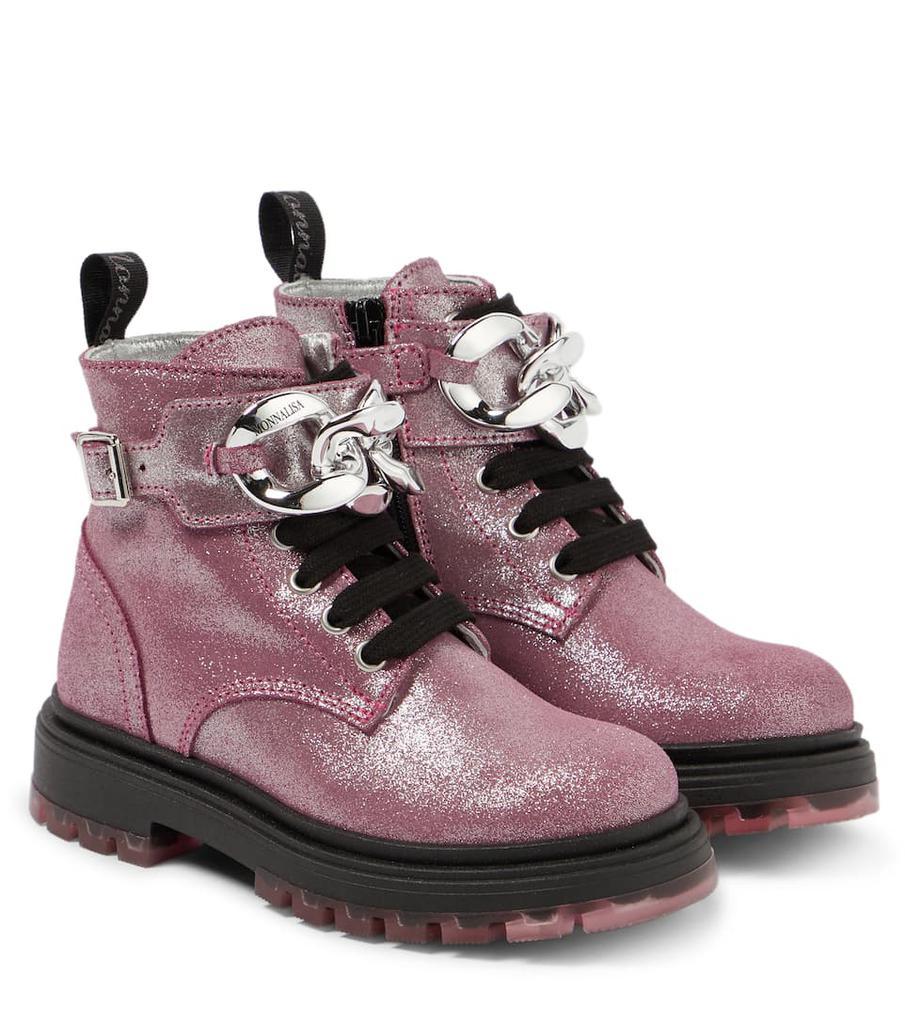 商品MONNALISA|Glitter leather lace-up boots,价格¥1904,第1张图片