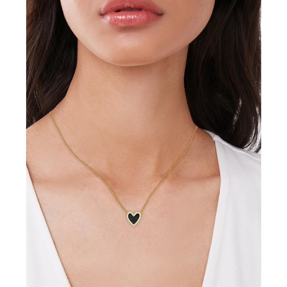 商品Macy's|Diamond Black Enamel Heart "Loved" 18" Pendant Necklace (1/8 ct. t.w.) in 14k Gold-Plated Sterling Silver,价格¥1164,第4张图片详细描述