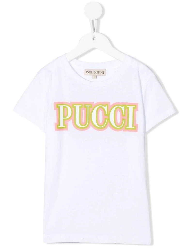 商品EMILIO PUCCI|Emilio Pucci Kids White T-shirt With Old School pucci Print,价格¥933,第1张图片