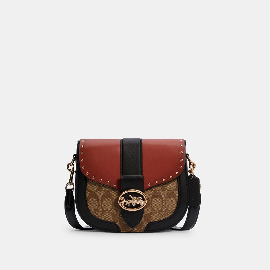 Coach Outlet Georgie Saddle Bag In Colorblock Signature Canvas With Rivets商品第4张图片规格展示
