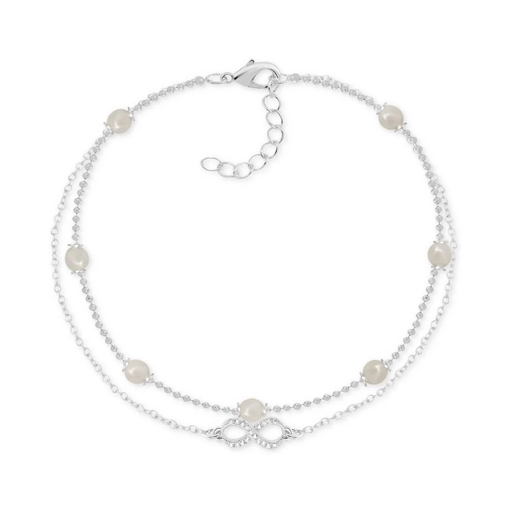 商品Essentials|Imitation Pearl & Crystal Infinity Double Row Ankle Bracelet in Silver-Plate,价格¥300,第1张图片