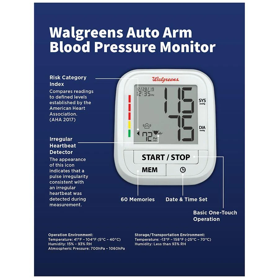 商品Walgreens|Auto Arm Blood Pressure Monitor,价格¥418,第3张图片详细描述