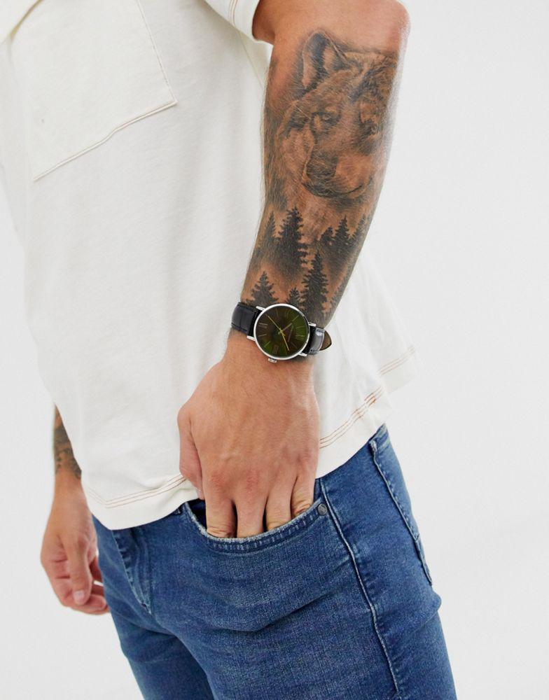 商品ASOS|ASOS DESIGN classic watch with faux leather strap in black and silver tone,价格¥157,第5张图片详细描述