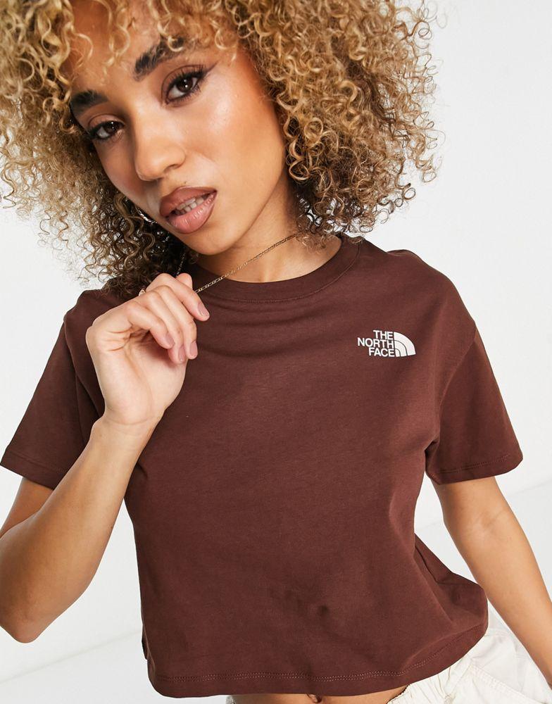 The North Face Redbox Celebration back print cropped t-shirt in brown Exclusive at ASOS商品第2张图片规格展示