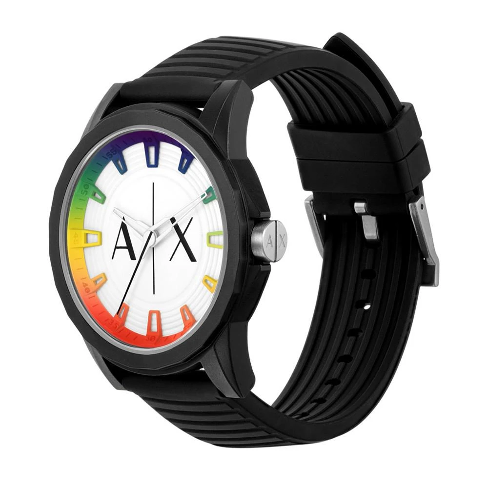 商品Armani Exchange|Men's Three-Hand Quartz Black Silicone Watch 44mm,价格¥731,第4张图片详细描述