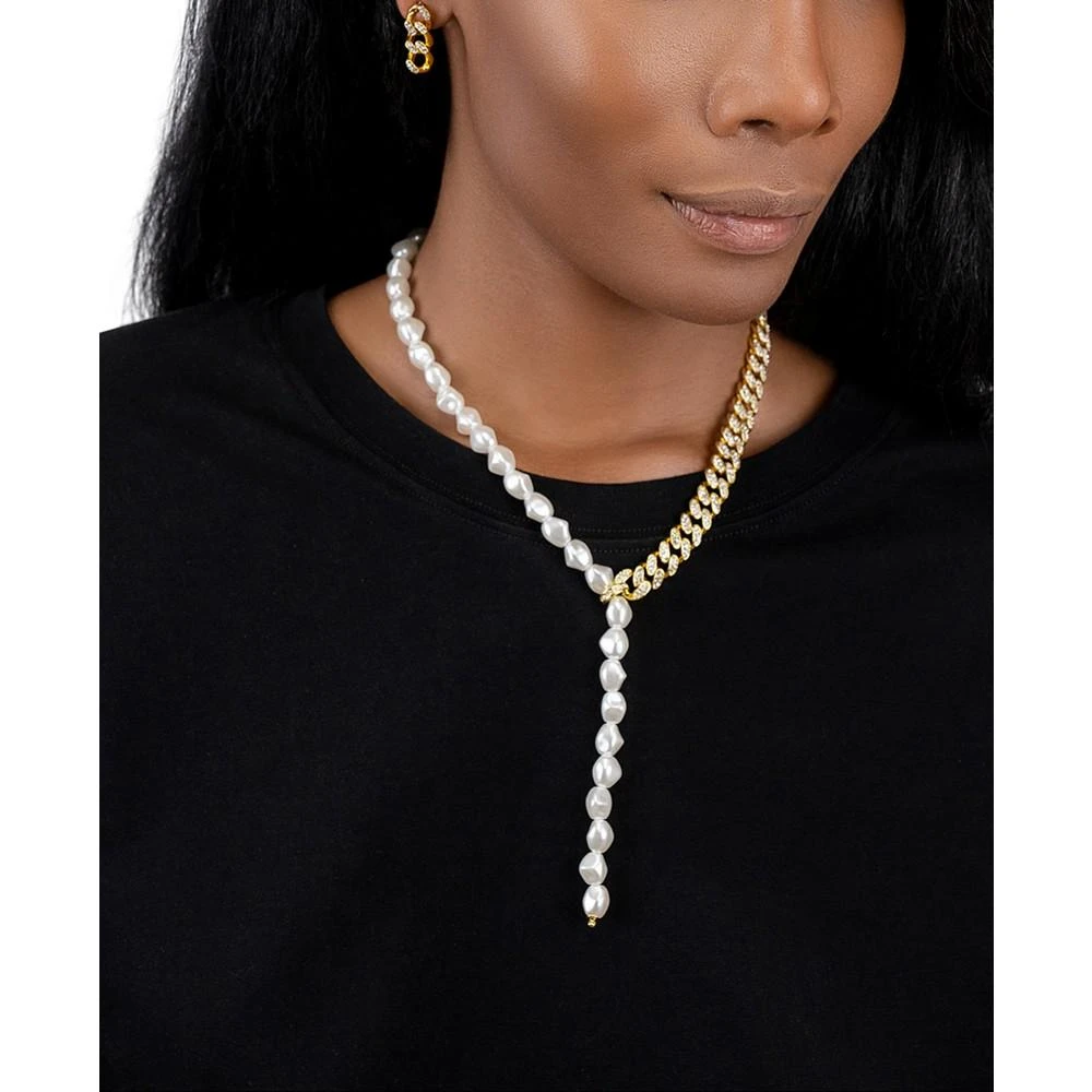 商品ADORNIA|14k Gold-Plated Pavé Chain & Mother-of-Pearl Asymmetrical Lariat Necklace, 15" + 2" extender,价格¥369,第3张图片详细描述