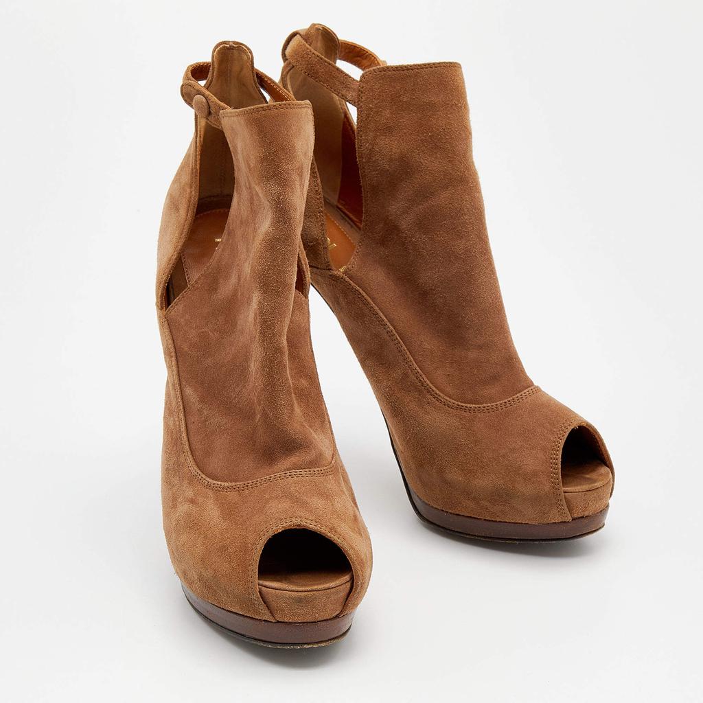 Fendi Brown Suede Peep Toe Platform Booties Size 38.5商品第4张图片规格展示