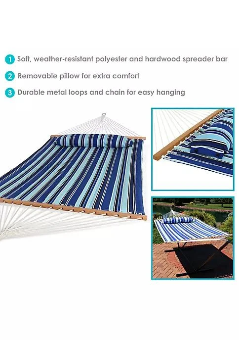 商品Sunnydaze Decor|Large Quilted Fabric Hammock with Spreader Bar and Pillow - Beach,价格¥603,第4张图片详细描述