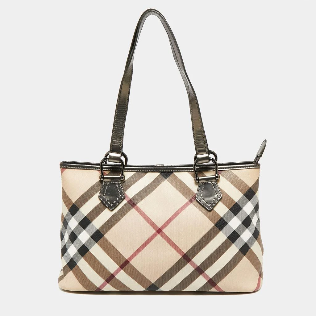 商品[二手商品] Burberry|Burberry Metallic/Beige Nova Check PVC and Patent Leather Top Zip Tote,价格¥2788,第1张图片