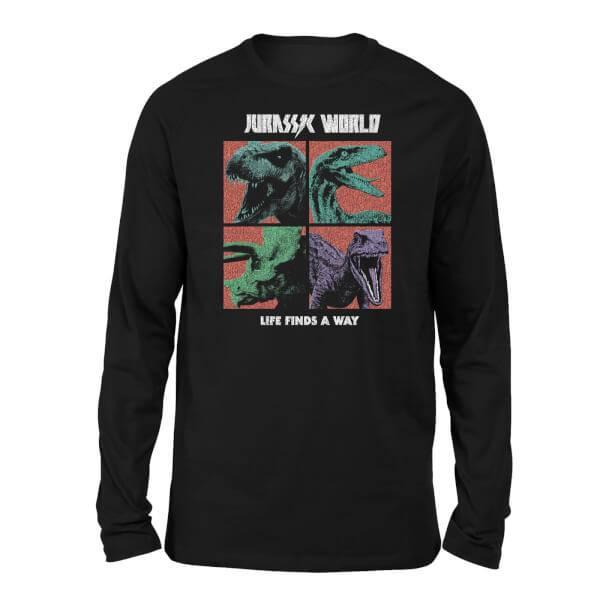 Jurassic Park World Four Colour Faces Unisex Long Sleeved T-Shirt - Black商品第1张图片规格展示
