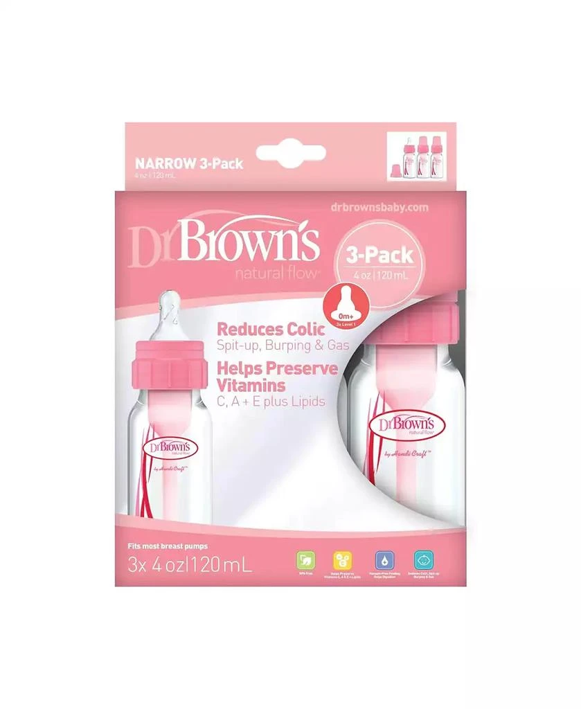 商品Dr. Browns|Baby Natural Flow Anti-Colic Baby Bottles, Pink, 4oz, 3 Pack,价格¥179,第2张图片详细描述