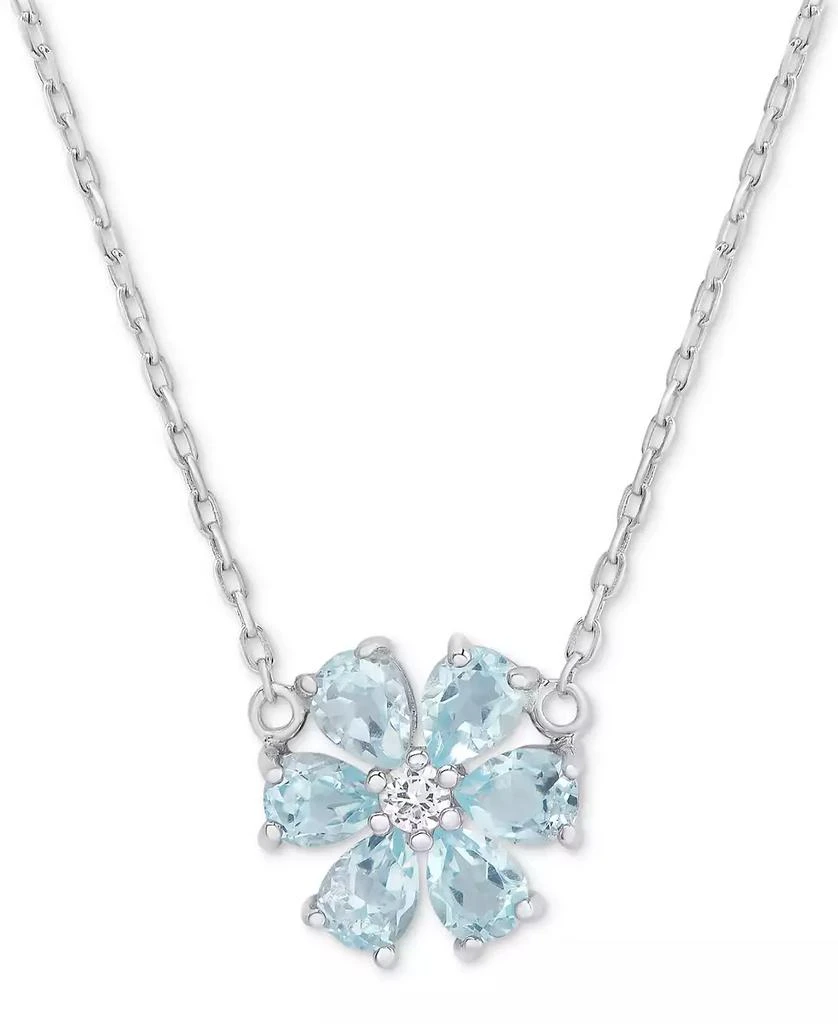 商品Macy's|Blue Topaz (1-1/5 ct. t.w.) & White Topaz Accent Flower 18" Pendant Necklace in Sterling Silver,价格¥756,第1张图片