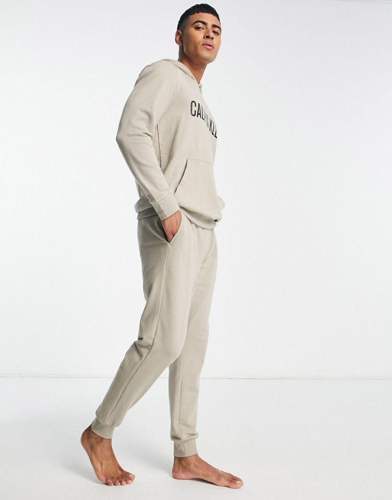 商品Calvin Klein|Calvin Klein co-ord lounge jogger with contrast waistband in oatmeal,价格¥558,第1张图片