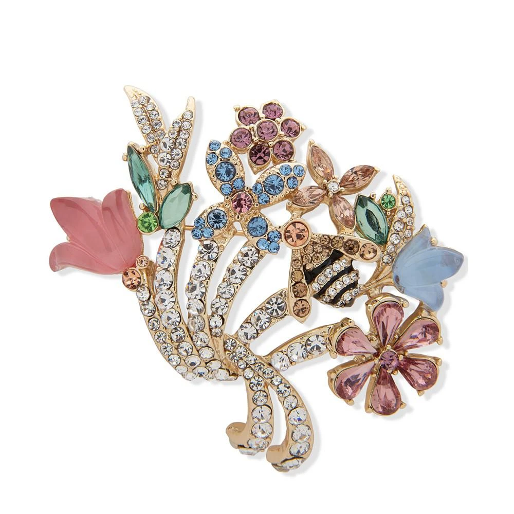 商品Anne Klein|Gold-Tone Multicolor Cubic Zirconia & Mother-of-Pearl Bee in Flowers Pin,价格¥105,第1张图片