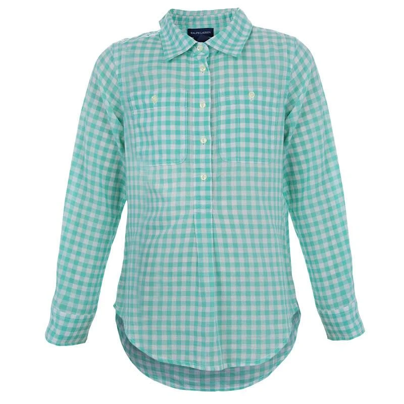 商品[二手商品] Ralph Lauren|Ralph Lauren White and Green Checked Long Sleeve Button-Down Cotton Shirt 6 Yrs,价格¥585,第1张图片