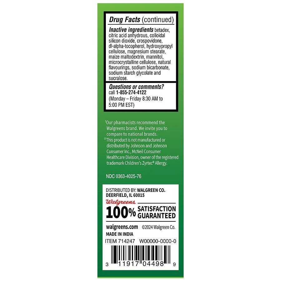 商品Walgreens|24 Hour Children's Allergy Relief Cetirizine Dissolving Tablets Orange,价格¥141,第3张图片详细描述