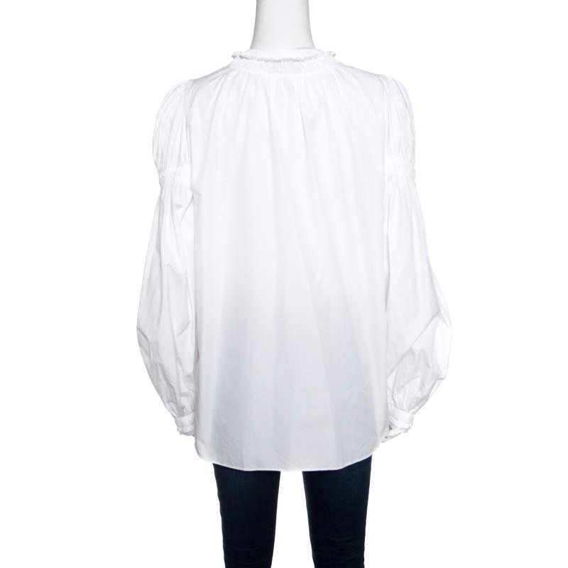 Alexander McQueen White Ruffled Gathered Trim Detail Long Sleeve Blouse M商品第3张图片规格展示