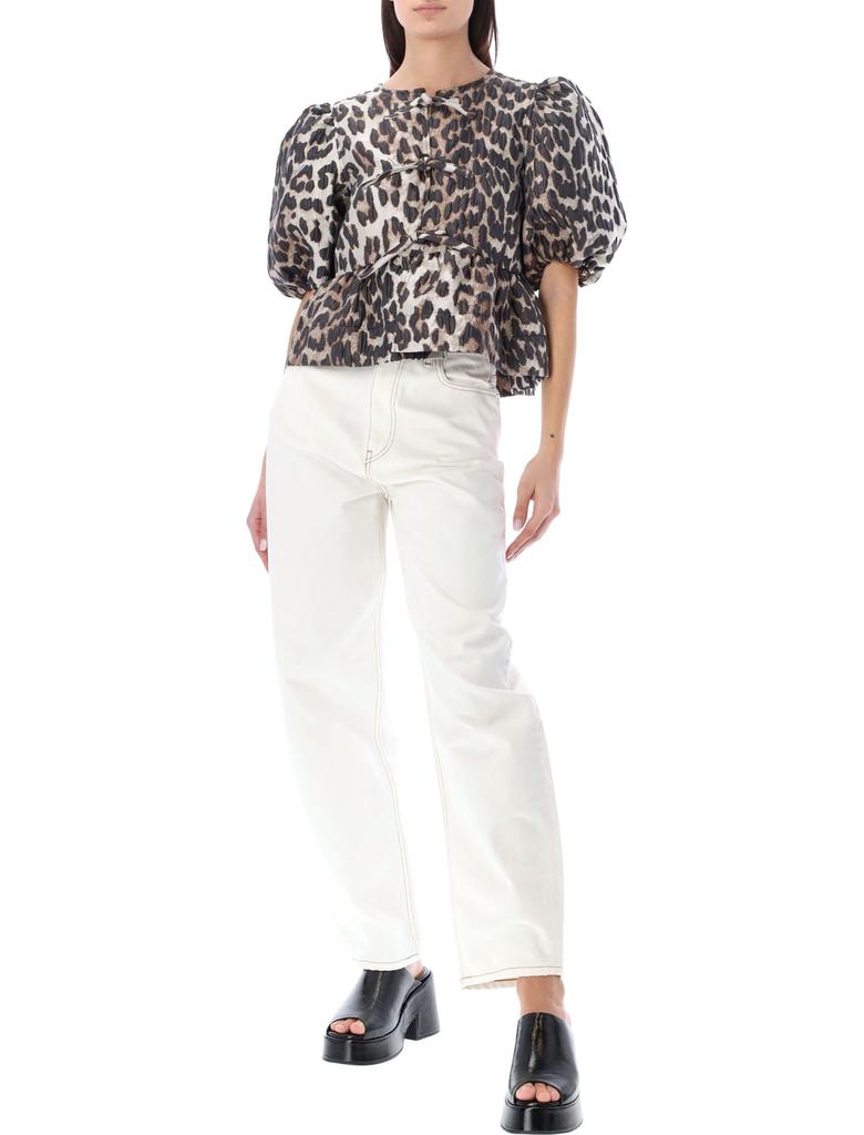 Ganni 3d Leopard Jacquard Peplum Blouse商品第4张图片规格展示