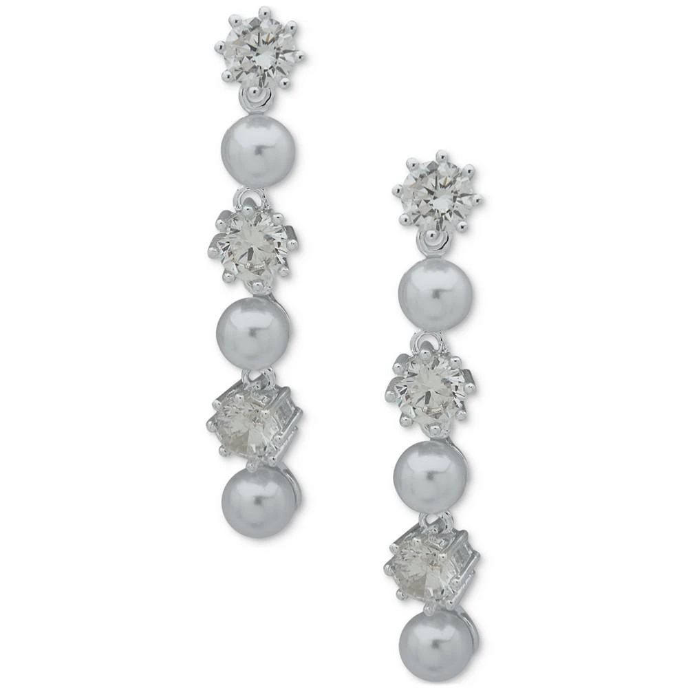 商品Anne Klein|Silver-Tone Imitation Pearl & Crystal Flower Linear Drop Earrings,价格¥78,第1张图片