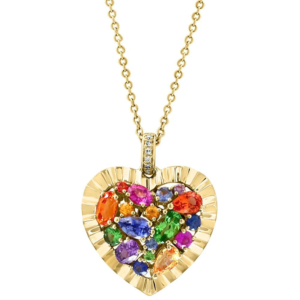 商品Effy|EFFY&reg; Multi-Sapphire (2-1/3 ct. t.w.) & Diamond Accent Heart 18" Pendant Necklace in 14k Gold,价格¥12847,第2张图片详细描述