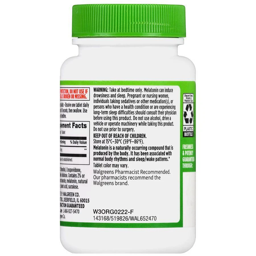 商品Walgreens|Quick Dissolve Melatonin 5 mg Tablets Natural Cherry,价格¥82,第4张图片详细描述