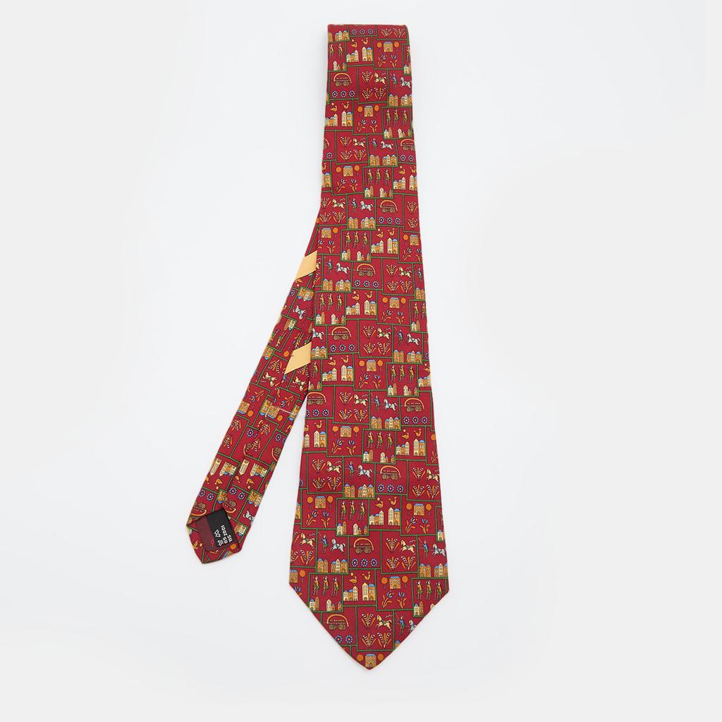 Salvatore Ferragamo Burgundy Print Silk Traditional Tie商品第1张图片规格展示