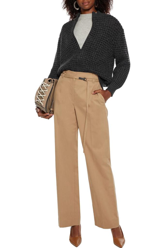 Belted cotton-blend twill straight-leg pants商品第2张图片规格展示