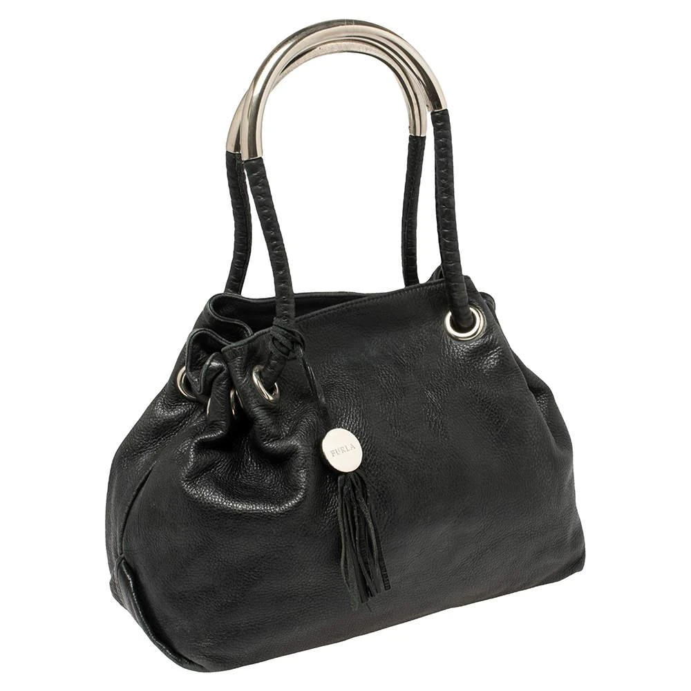 商品[二手商品] Furla|Furla Black Leather Drawstring Metal Handle Shoulder Bag,价格¥813,第3张图片详细描述