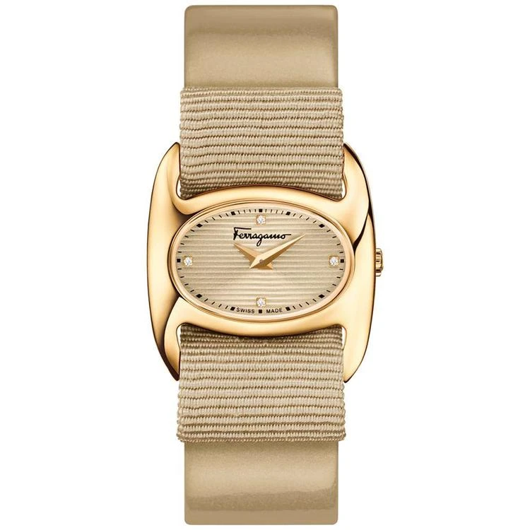 商品Salvatore Ferragamo|Women's Swiss Varina Diamond Accent Interchangeable Champagne Patent Leather and Grosgrain Strap Watch Set 26mm FIE030015,价格¥10433,第1张图片