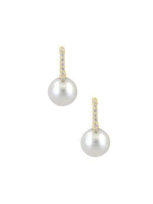 商品Effy|14K Yellow Gold, 9.5MM Freshwater Pearl & Diamond Drop Earrings,价格¥5041,第1张图片