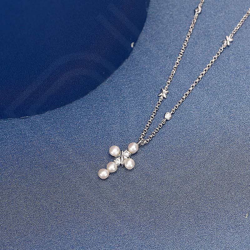 珍珠系列 十字架 圆环项链女款银白色（香港仓发货）商品第2张图片规格展示