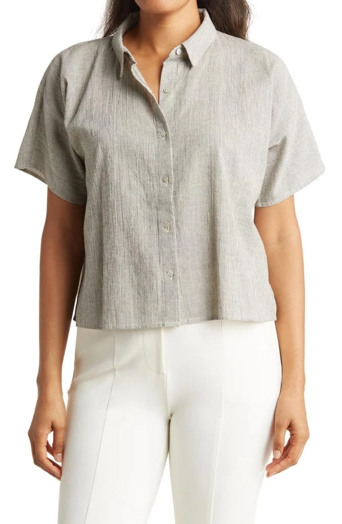 商品Eileen Fisher|Classic Stripe Short Sleeve Organic Cotton & Linen Shirt,价格¥607,第1张图片