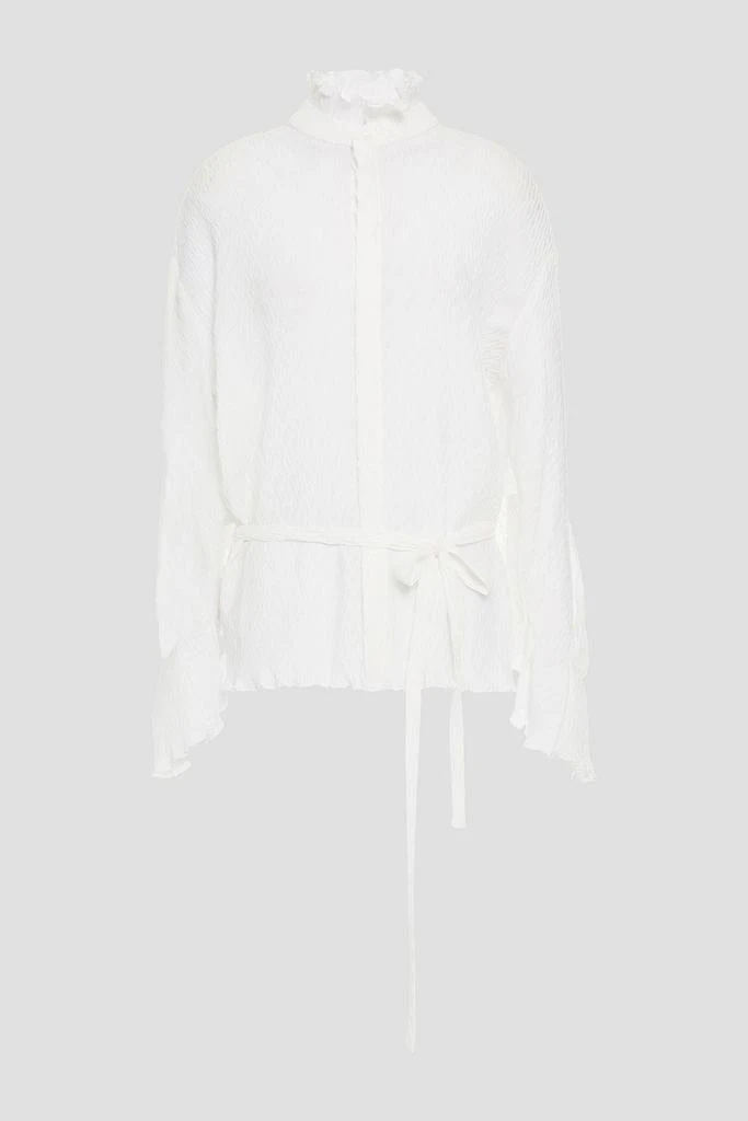 商品ROLAND MOURET|Sparrow belted plissé crepe de chine blouse,价格¥2537,第3张图片详细描述