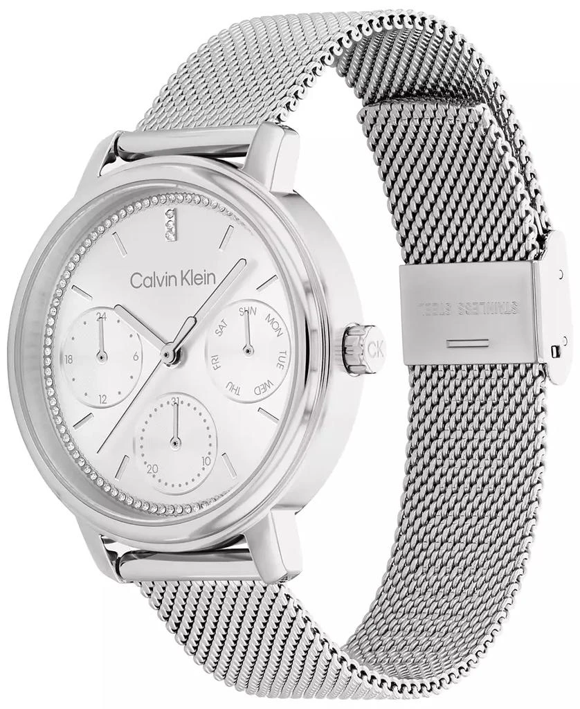 商品Calvin Klein|Women's Silver-Tone Stainless Steel Mesh Bracelet Watch 34mm,价格¥1348,第2张图片详细描述