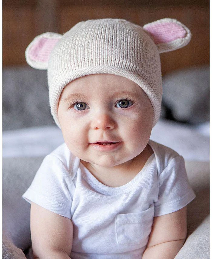 商品Melange Collection|Unisex Knit Cotton Polar Bear Baby Hat,价格¥195,第2张图片详细描述