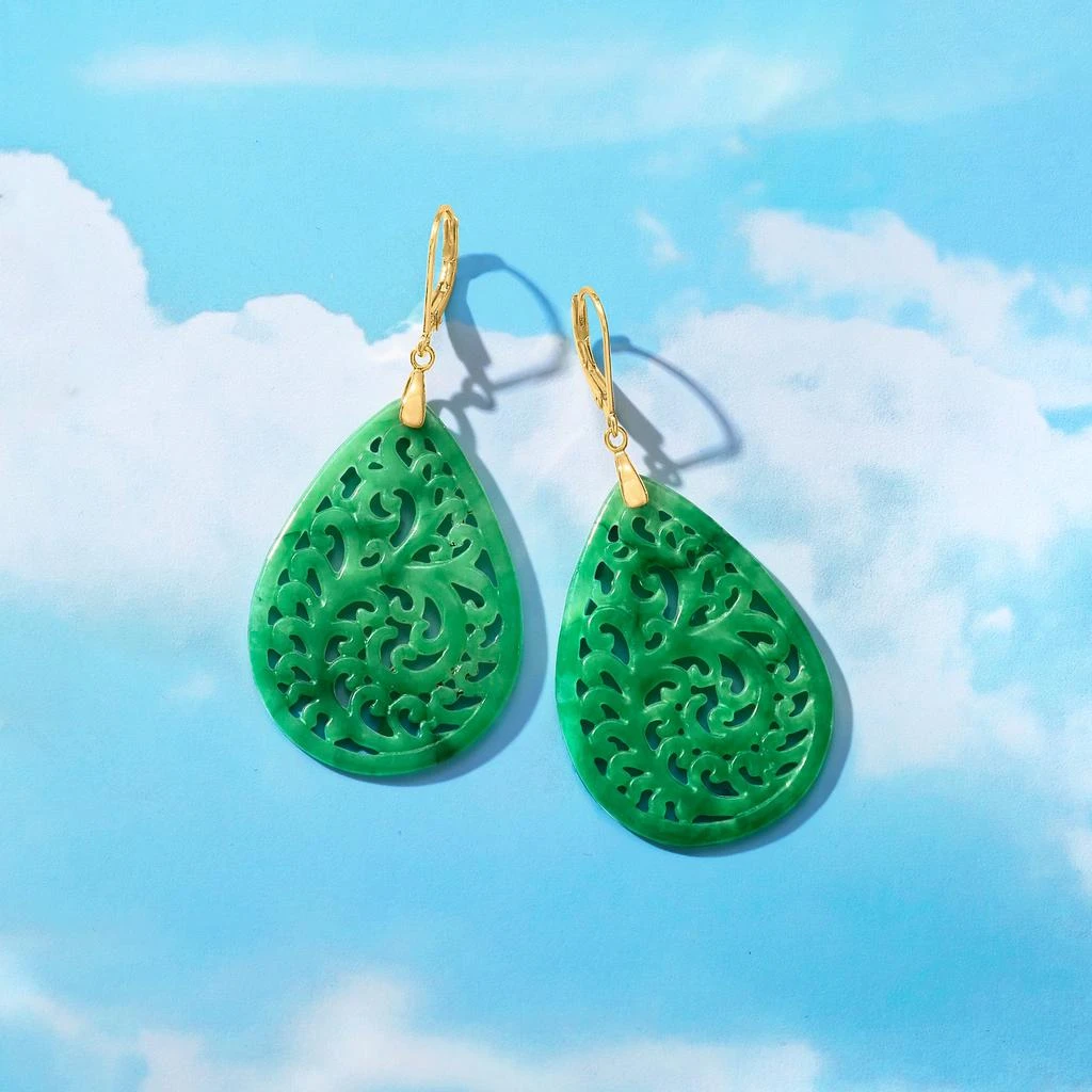 商品Ross-Simons|Carved Jade Teardrop Earrings in 18kt Gold Over Sterling,价格¥823,第3张图片详细描述