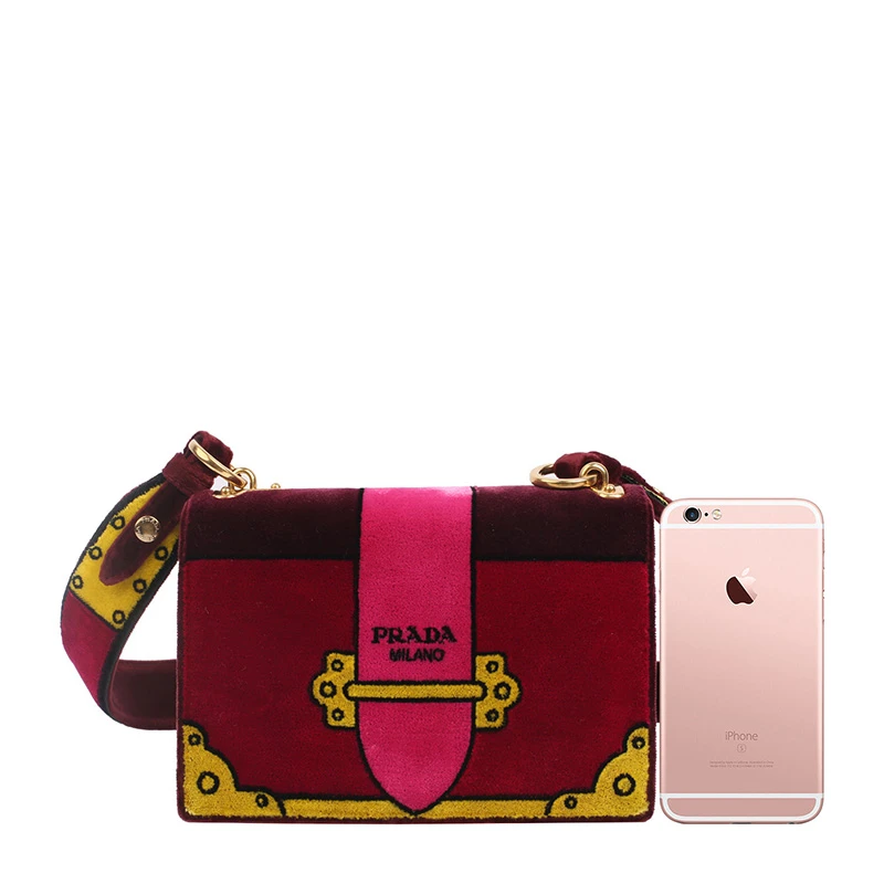 Prada 普拉达 Cahier Velvet系列红色丝绒女士挎包 1BD075-2BLF-F0566-V-KOO 商品