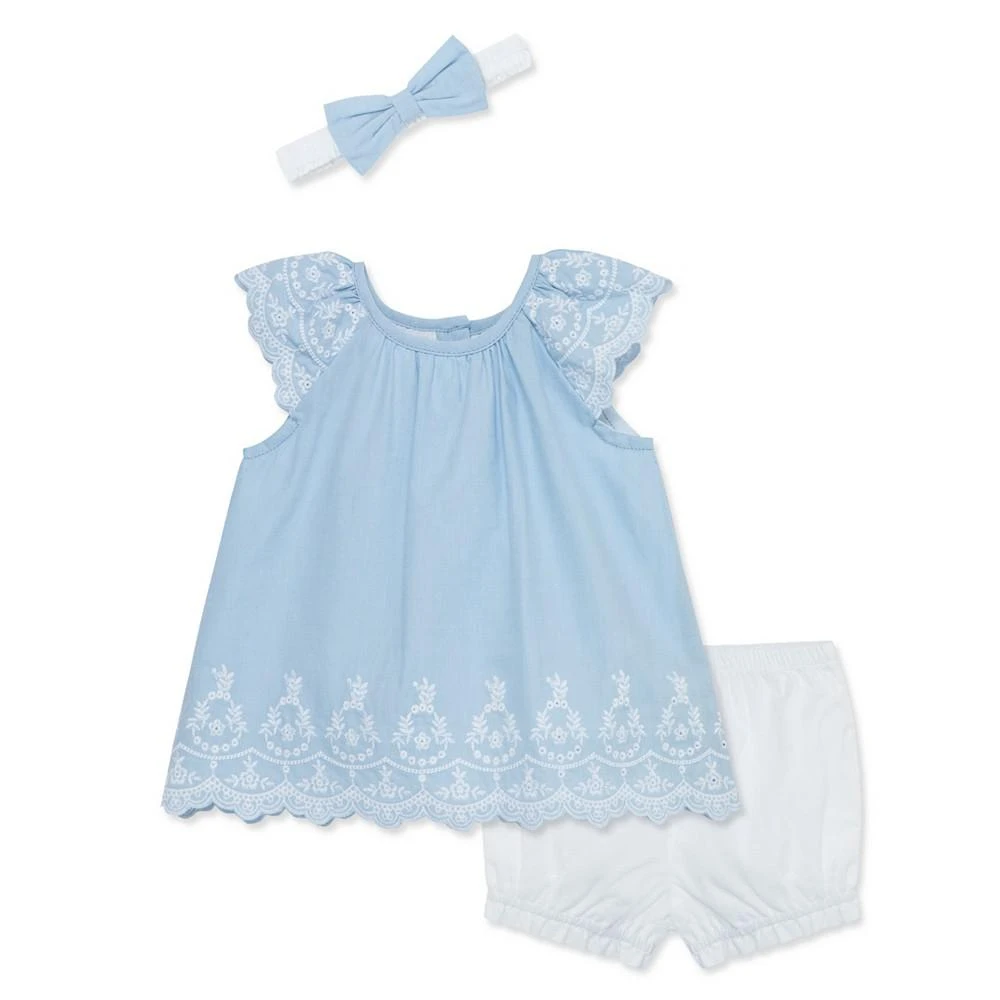 商品Little Me|Baby Girls Blue Eyelet Sunsuit with Headband,价格¥296,第1张图片