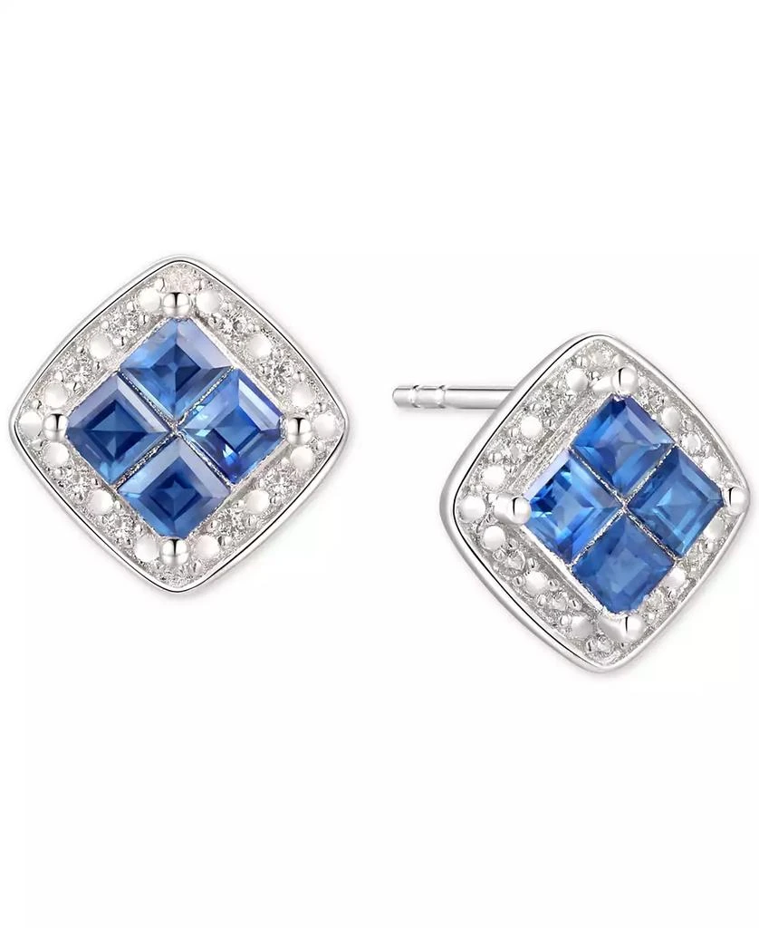 商品Macy's|Sapphire (5/8 ct. t.w.) & Diamond (1/20 ct. t.w.) Square Stud Earrings in Sterling Silver,价格¥492,第1张图片