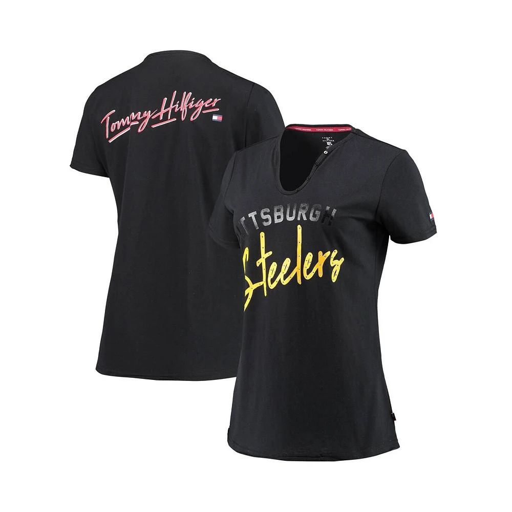 商品Tommy Hilfiger|Women's Black Pittsburgh Steelers Riley V-Neck T-Shirt,价格¥192,第1张图片