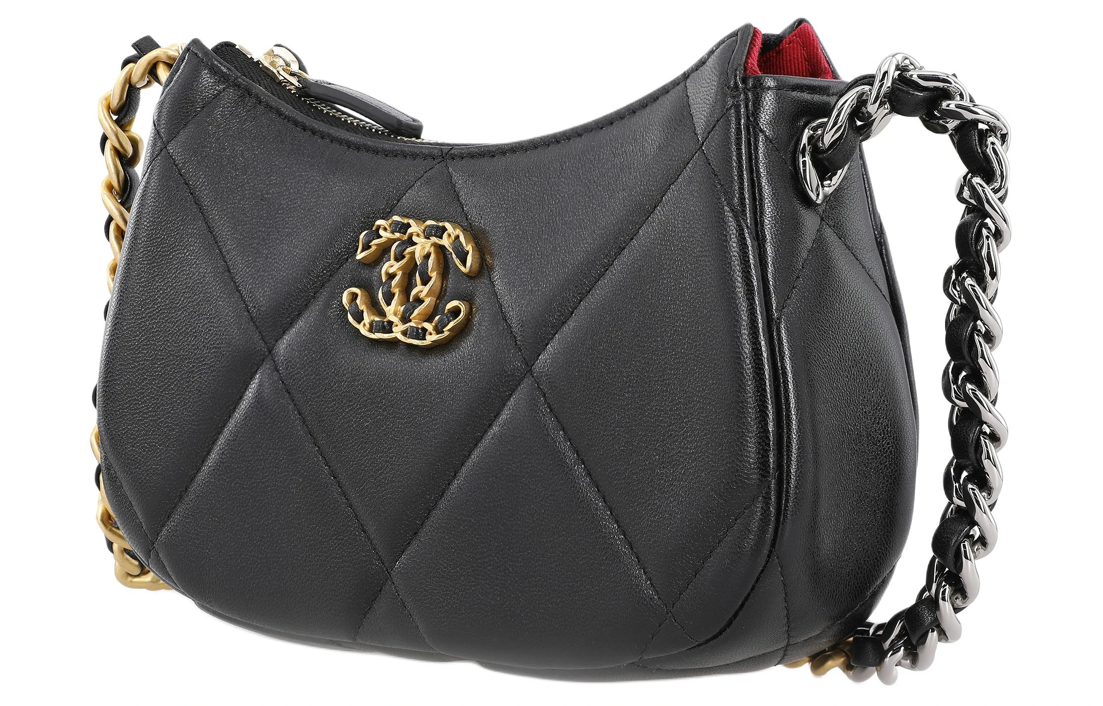 商品[国内直发] Chanel|香奈儿 19Bag 24C 品牌Logo拉链开合 羊皮 豌豆包单肩斜挎包 迷你 女款 黑色,价格¥32000,第3张图片详细描述