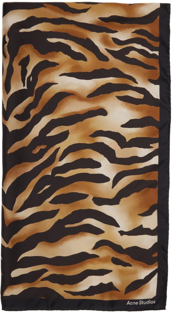 Brown Silk Viger Tiger Print Square Scarf商品第1张图片规格展示