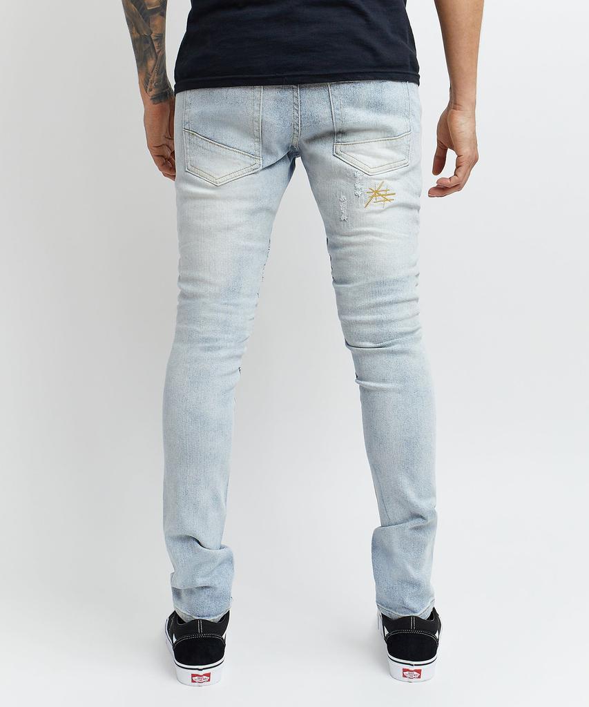 商品Reason Clothing|Fraiser Ripped Moto Details Light Blue Denim Jeans,价格¥222,第4张图片详细描述