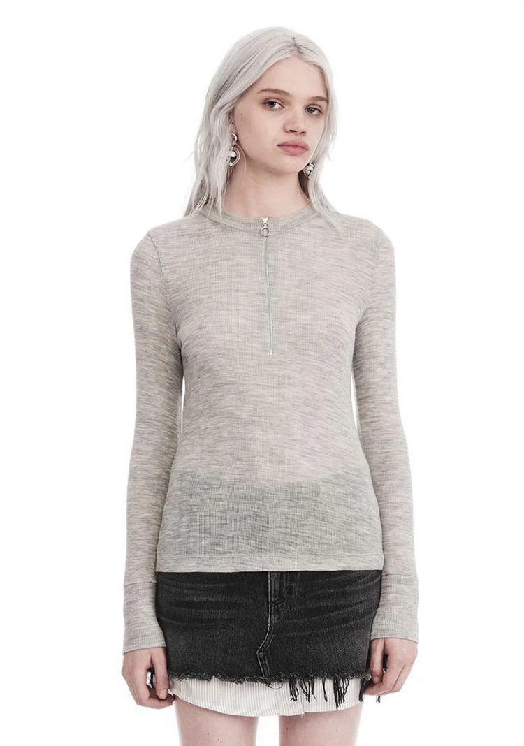 商品Alexander Wang|LONG SLEEVE TOP WITH ZIP HALF PLACKET,价格¥929,第3张图片详细描述