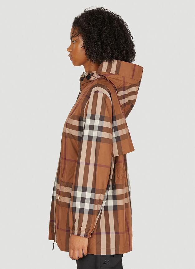 Checked Hooded Parka Coat in Brown商品第3张图片规格展示