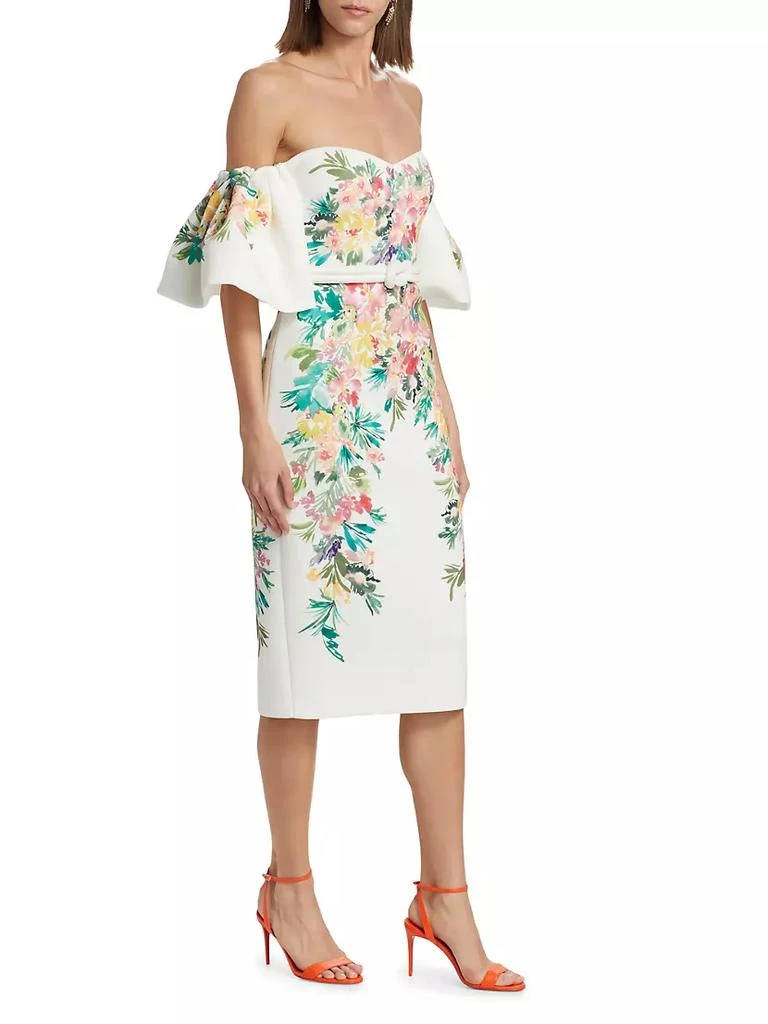 商品Badgley Mischka|Floral Scuba Off-The-Shoulder Cocktail Dress,价格¥3301,第3张图片详细描述