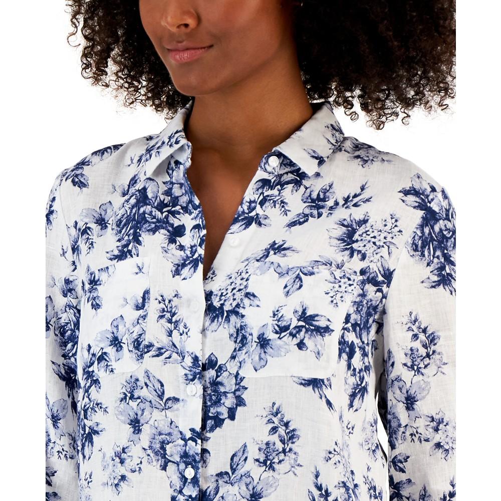 Women's Floral-Print Linen Shirt, Created for Macy's商品第3张图片规格展示