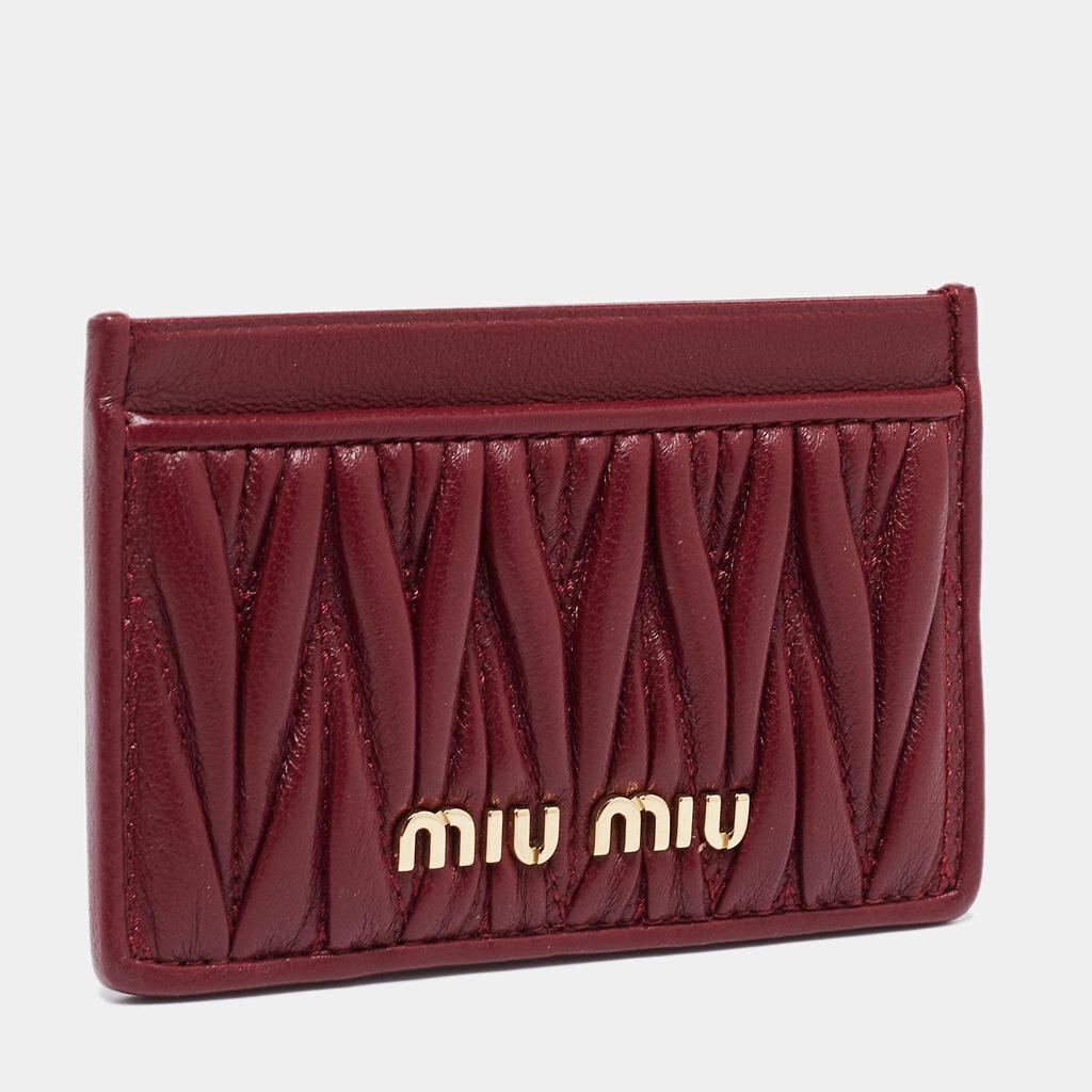 Miu Miu Burgundy Matelassé Leather Card Case商品第3张图片规格展示